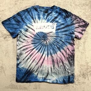 Levi's Tie Dye T Shirt Mens Extra Large Swirl Tornado‎ Blue Pink Short Sleeve
